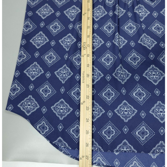 NYDJ Peasant Top Womens Small Blue Geo Print Flowy Boho Chic - Picture 13 of 14